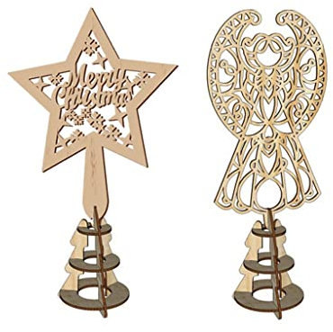 Tsukitoy Weihnachtsbaumspitze aus Holz, Stern, Engel, Baumspitze, Ornament, Urlaub, Neujahr, Party, Heimdekoration, 2 Stück (L)