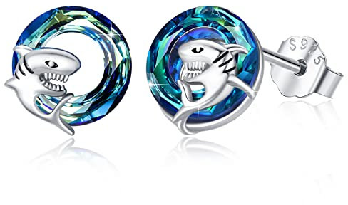 Tier Ohrringe Kinder 925 Sterling Silber Kristall Hai Ohrstecker Tier Schmuck Geschenke für Damen Kinder Mädchen