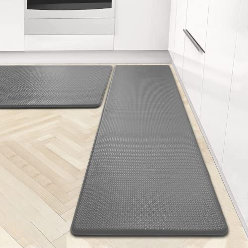 Artnice Set of 2 Anti Fatigue Mat for Kitchen, 0.47 Thick Cushioned Kitchen Mats for Standing, Memory Foam Comfort Floor Mat for Kitchen, Sink, Grey