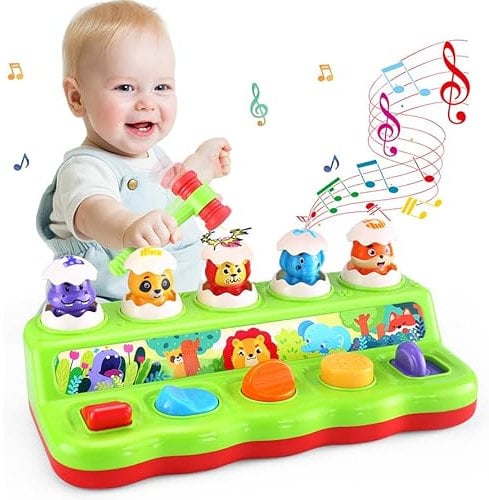 Yerloa Baby Spielzeug ab 1 Jahr – Montessori Klopfspielzeug mit Hammer, Musik & Licht – Interaktives Motorikspielzeug mit Tiergeräuschen – Geschenk für Kleinkinder Jungen Mädchen ab 1 2 3 Jahre