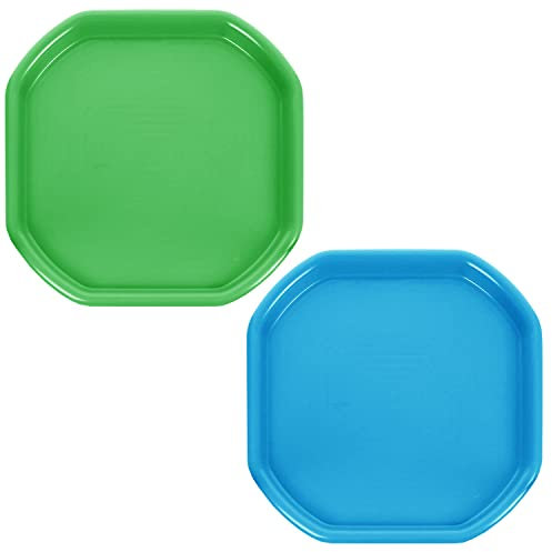 JMS we create smile (Set of 2) Small Colour Plastic Mixing Tray Sand Water Play Builder Equipment Sand Pool Pit Beach Tuff Tray for Kids Messy Play Tray - Made in UK 70x70 CM (LIME GREEN + SKY BLUE)