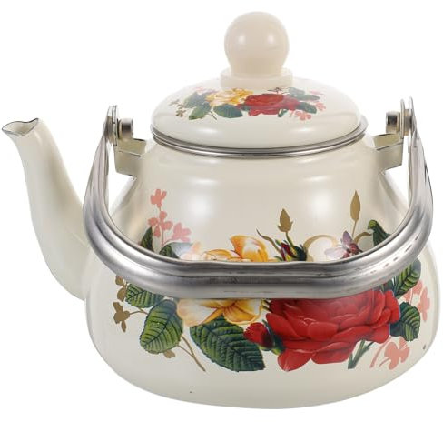 LeGDOr Bouilloire à thé en émail, 1 L, bouilloire émaillée à fleurs vintage, théière avec poignée, passoire, cafetière rétro sans sifflement pour thé en vrac, eau, lait, camping B