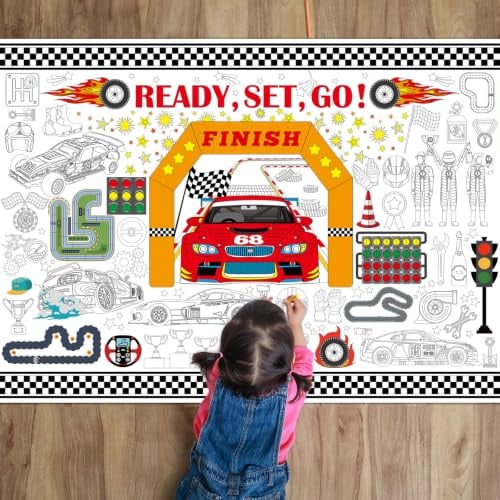 Naozinebi Rennwagen-Malposter für Kinder, riesiges Renn-Poster, großes Rennauto-Party, Maldecke, Jumbo-Malbücher für Kinder, Klassenzimmer, Zuhause, Geburtstagsparty-Zubehör