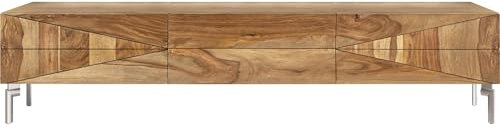 TV-Board Wyatt Sheesham Natur 175 cm 2 Türen 1 Klappe Fuß Oval Edelstahl Lowboard