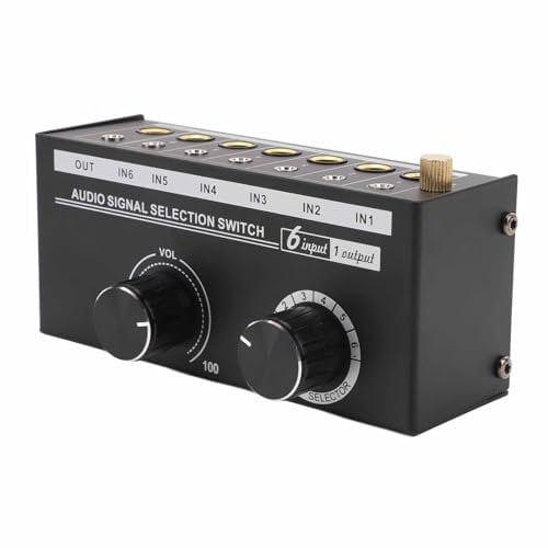 6 in 1 Out Switcher Volume Adjustment Selector 20-20kHz Frequency Response for DVD Turntable CD Player Metal Material