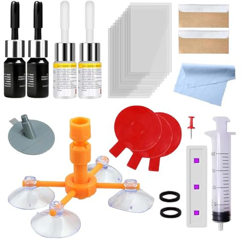 wimony Glass Scratch Repair Kit 22Pcs,Windscreen Chip Repair Kit,t for Windscreen Crack with Repair Half-Moon Cracks, Cobwebs or Long Line Crack