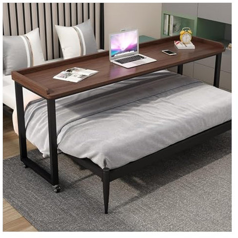 MMDXDLX Über-Betttisch auf Rollen Mobiler Schreibtisch Betttisch mit Rädern Computertisch for Bett Überbetttisch mit Rädern(Walnutcolor1,140cm(55.1in))