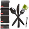 Reusable Cutlery Set, 400 Pcs Reusable Cutlery Perfect Includes 100 Forks, 100 Spoons, 100 Knives and 100 Fruit Fork for Birthday Parties Buffets Picnic(Black)