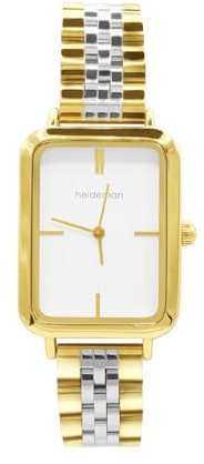 Heideman Klassische Damenuhr Merle Silber Gold farbend Bicolor - Rechteckiges Edelstahlgehäuse, weißes Zifferblatt, 3 ATM Wasserdichtigkeit - Stilvolle Armbanduhr für Frauen