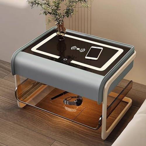Wireless Charging Smart Nightstand with LED Lights, Bluetooth Speaker, and Acrylic Modern Design - Perfect for Bedroom, Kids Room, living Room