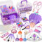 G.C Kinderschminke Nagelstudio Set Mädchen Spielzeug mit Nagellacktrockner Nagellack Waschbare Kinderschminke Tragbare Tragebox, Schminkkoffer Nagelset Kinder Geschenk Mädchen 4 5 6 7 8 Jahre (Lila)