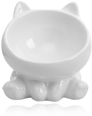 Gamelle Chat Ceramique Gamelle Surélevée pour Chat, Base Antidérapante, Conception Inclinable À 15°, Utilisée pour Contenir Nourriture Et De l'eau, Adaptée Aux Chats Et Chiots(Blanc)