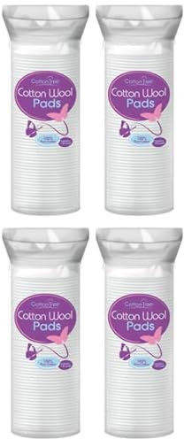 x4 Cotton Tree 100% Pure Cotton, Round Cotton Wool Pads, 80 Count Each (Total 320 Wool Pads)