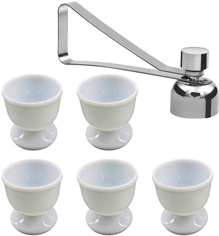 5 Pcs Egg Cups, Novelty Egg Cups, Breakfast Tray Egg Cup Holder,Easy to Clean, Enhance Dining Experience for Raw or Hard and Soft Boiled (5 White and 1 Stainless Steel Egg Opener)
