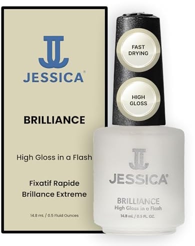 JESSICA Brilliance Top Coat Nail Polish, Quick Dry, High Gloss Finish, Clear, 14.8ml