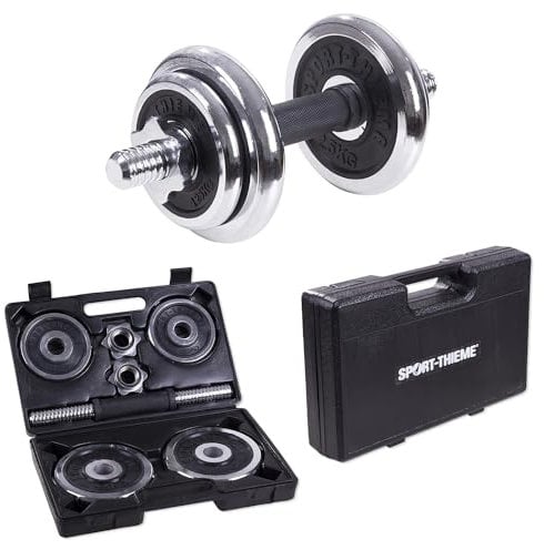 Sport-Thieme Hantel-Set, 10 kg inkl. Koffer | Gummierter Griff | Sehr robust | 4 Chrom-Hantelscheiben mit Gummieinlagen | Für Fitness-Studio oder zu Hause | Markenqualität