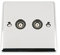 TV Coaxial Aerial Socket Double 2 Gang - Polished Chrome Classic - Black Insert