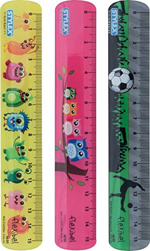 3 biegsame Lineale / 15cm / flexibel/mit 3 verschiedenen Motiven