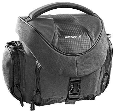 Mantona Premium Kameratasche - Passend für DSLR & DSLM Kameras mit Objektiv (inkl. Staubschutz, gepolstertem Schultergurt, Clipverschluss, anpassbarer Inneneinteilung) anthrazit