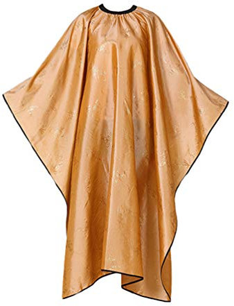 Minkissy Salonumhang-Schnittabdeckung Friseurschürze Wasserdichter Haarschneidemantel Haarschnittkleid Friseurumhang für Den Salon-Heimgebrauch (Golden)