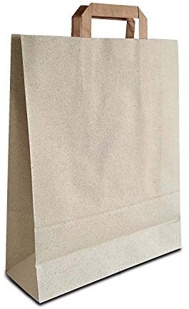 50 x Graspapier Taschen 32+12x40 cm | Tüten aus Altpapier und Graspapier | nachhaltige Papiertüten | umweltfreundliche Tragetaschen | HUTNER