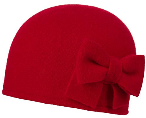 Barascon Calima Damenmütze Rundliche Wintermütze aus Wolle mit Schleifenapplikation Made in EU Herbst Winter rot One Size