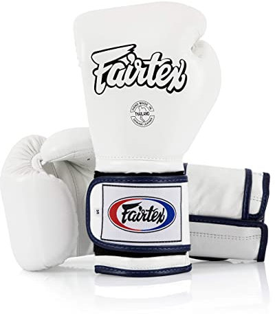 Guantes de Boxeo Fairtex Muay Thai BGV9 - Estilo Mexicano para Entrenamiento y Sparring en Kick Boxing MMA K1 | Guantes (Tubería Blanca/Azul 16oz)