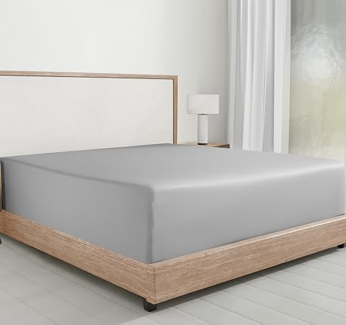 California Design Den Nur Spannbettlaken für Super-Kingsize-Bett, weicher 100 % Baumwollsatin, tiefe Tasche mit elastischem Gummizug (Super-King-Size-Bett, Hellgrau)