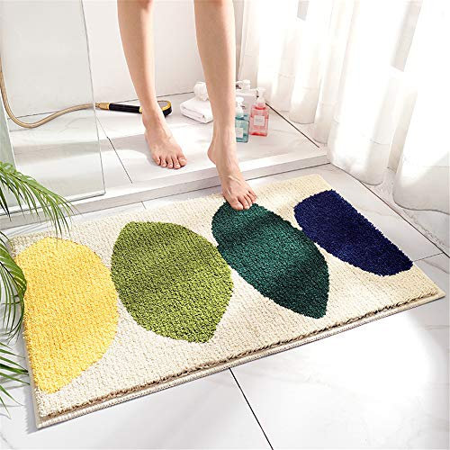 Badezimmermatte Weicher Saugfähig Badezimmerteppich, Treer Mikrofaser Beflockung Badematten Antirutsch Badvorleger Duschteppich Waschbar Badteppich (Zitrone,50x80cm)