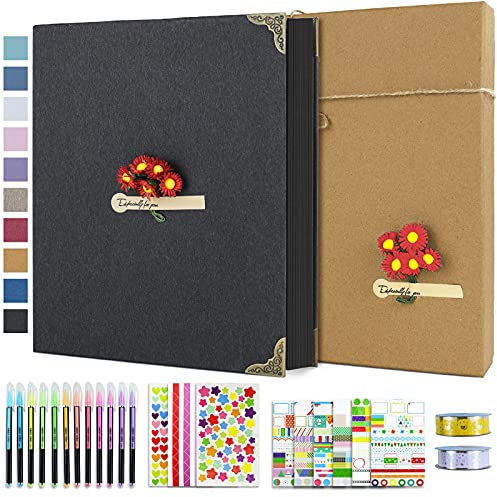 Vienrose Fotoalbum zum Selbstgestalten 21x27 cm, DIY Fotobuch mit 60 Schwarzen Seiten Scrapbook, 10x15 Fotos Spiralalbum Geschenk für Absolvierte Geburtstag Weihnachten Hochzeit Familie Baby