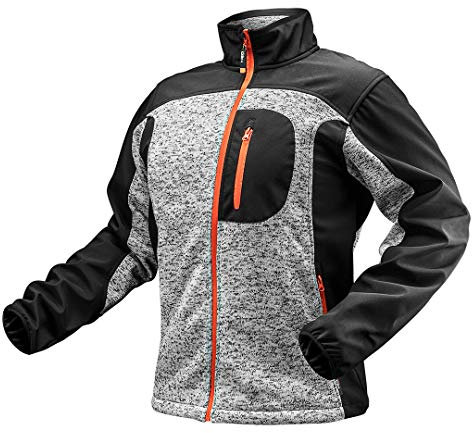 NEO TOOLS Herren Arbeitsjacke in Strick-Optik, 100% Polyester, Gr. S-3XL, warme Fleece-Qualität mit Einsätzen aus Softshell-Stoff an den Seiten und Ärmeln, Reißverschluss vorne, Zipper-Taschen