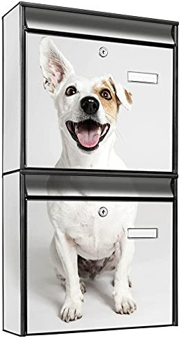 banjado® Briefkastenanlage 2 Fach 36x64x10cm mit Motiv/Briefkasten groß mit Namensschild/Postkasten A4 Einwurf inkl. Montagematerial & je 2 Schlüsseln/Briefkasten ohne Zeitungsfach