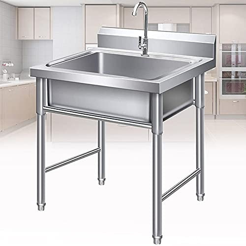 ZWJABYY Kitchen Sink,SpüLbecken Edelstahl,Mobiles SpüLtisch,201Edelstahl-SpüLe Schrank UnabhäNgige Praktische EinzelschüSsel Integrierte Plattform Mit Halterung.,0.8mm-60 * 60 * 80cm