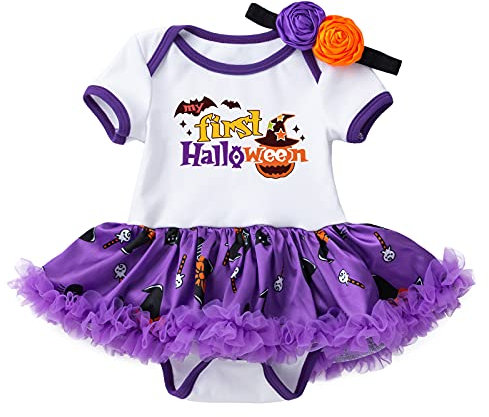 Baby Mädchen Spitzen Body Kleid Kurzarm 0-24 Monate Neugeborene Strampler Bodysuit Taufe Onesie Prinzessin Kleidung Kleid+Stirnband Halloween 2-teiliges Set Outfit