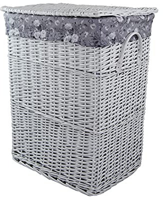 Wäschekorb Wäschetruhe Weide weiß Blumenmuster grau 40x30 H.55