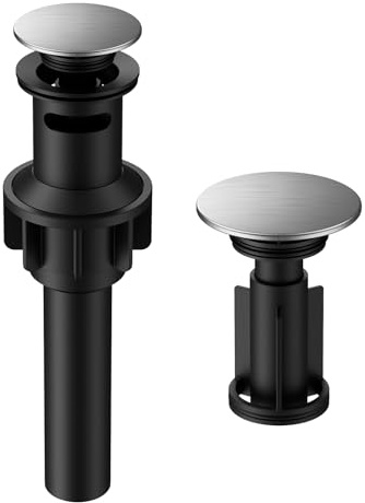 Hurran Bonde d'évier de salle de bain avec trop-plein – Bouchon universel pour lavabo de salle de bain – Drainage rapide en plastique avec attrape-cheveux – Filtre anti-obstruction – Nickel brossé