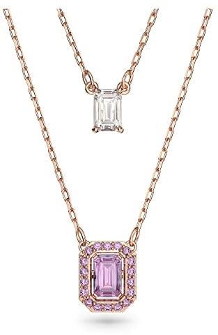 Swarovski Millenia layered necklace, Octagon cut, Purple, Rose gold-tone plated