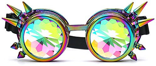 Vagbalena Kaleidoskop-Brille psychedelische Steampunk-Brille Regenbogen-Retro-Kristalllinsen Cosplay-Punk-Brille Hipster-Brille im viktorianischen Stil (Eine größe,Lila)