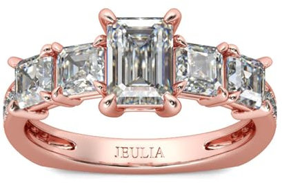 Jeulia Damen Eternity Diamant Verlobungsring: Sterling Silber Prinzess-Schliff 4-Prong Zirkonia Ringe Anniversary Unendlichkeit Schmuck mit Geschenk Box (57（18.1）, Roségold)