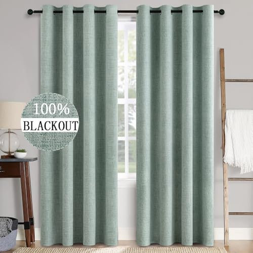 MIULEE Verdunklungsvorhänge mit ösen Gardinen Leinenoptik 2er Set 225 x 140 cm Sommer Grün Vorhang Blickdicht mit Ösen Thermovorhang Kälteschutz Vorhänge Wohnzimmer Schlafzimmer Wärmeisolierend