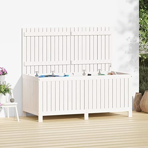 Tidyard Gartentruhe Holz, Aufbewahrungsbox Auflagenbox Kissenbox Gartenbox Kissentruhe Truhe Weiß 147x68x64 cm Massivholz Kiefer