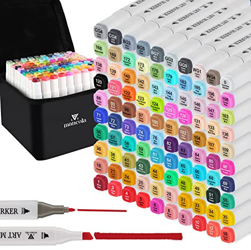 mancola 100 Farben Marker Stifte Set, Alkohol Markers für Illustration, Architektur, Design, Anime, Manga, für Kinder, Studenten, Künstler MA-MK100