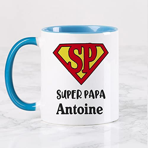 Wanapix | Tasse Personnalisée Fête des Pères | Tasse à Café Personnalisable | Céramique Mug Fete des Pères | cadeaux papa | Va au micro-ondes | Bleu Ciel - Super père