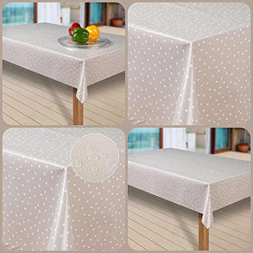 laro Wachstuch-Tischdecke Abwaschbar Garten-Tischdecke Wachstischdecke PVC Plastik-Tischdecken Eckig Meterware Wasserabweisend Abwischbar G07, Muster:Punkte beige-Weiss, Größe:130x240