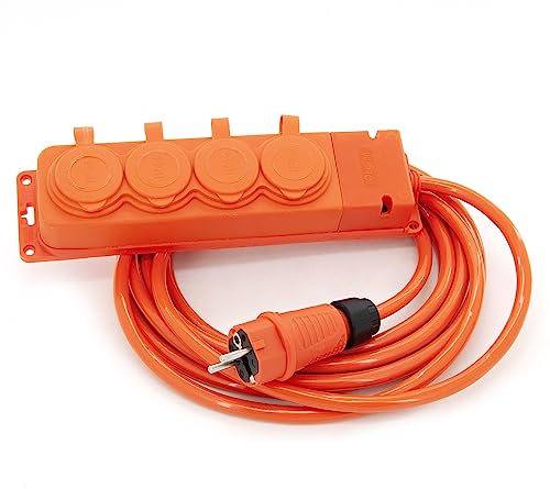 KOOP Elektro 10m Gummi baulich Verlängerungskabel mit 4 Schukosteckdosen IP44 16A 230V H07BQ-F 3G2,5mm2 mit Dicker EPR-Gummi-Isolierung für Garten Fabrik Außenbereich, orange, stark und robust.