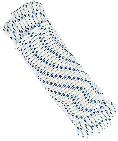Cuerda de poliéster Alta tenacidad Trenzada, 5MM * 25M, Hecho en España. Blanco con Azul