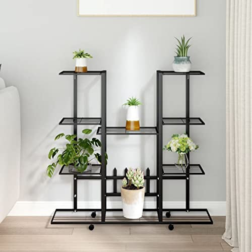 LAPOOH Jardinière avec Roues 94,5x24,5x91,5 cm Noir Fer,Jardinières,Jardinieres Exterieur,Bac Jardiniere,Bac à Fleurs Extérieur,Jardinieres Balcon