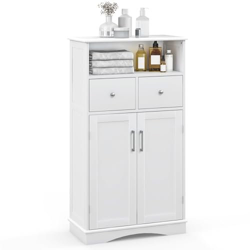 LIFEZEAL Meuble sur Pied pour Salle de Bain avec Tiroirs et 2 Étagères Réglables, Meuble de Rangement, Placard de Rangement pour Salon, Cuisine 60 x 30 x 108 cm (Blanc)