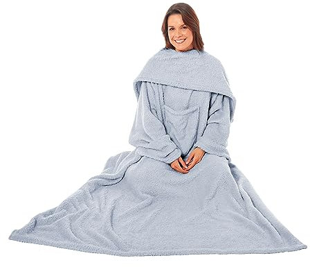 Olivia Rocco Wearable TV Blankets Soft Cosy Fleece Slankets Unisex Women Men Fluffy Plush Throws with Sleeves and Pocket Winter Adults Throw Blanket for Bed Sofa Couch 140x183cm, Silver