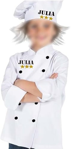 Chaquetas de cocina para niños. Chaqueta Chef de niño Personalizada. Conjunto de gorro y chaquetas cocinero. Regalo totalmente personalizado (gorro + chaqueta, Talla 4 / blanco)